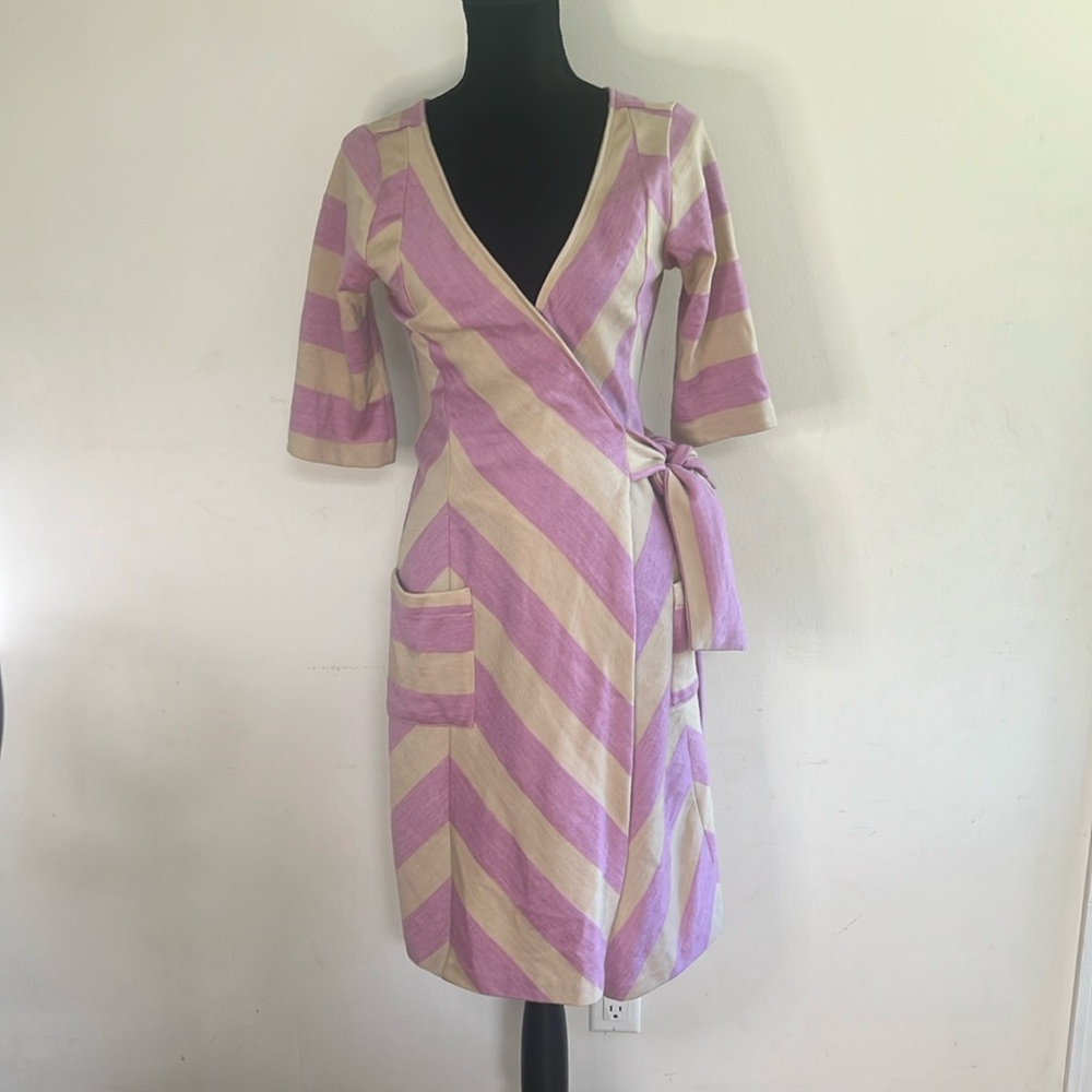 Diane Von Furstenberg Lavender and Cream Striped Wrap Dress
